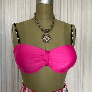 Padded hot pink bikini top detachable black & white polka dots